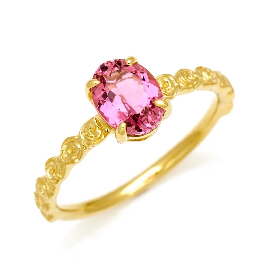 K18 ピンクトルマリン バラモチーフ リング 「rosa」[商品番号:RG0985