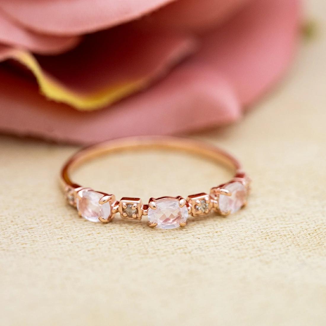 K10 ローズクォーツ ダイヤモンド リング 「purezza」[商品番号:RG1005