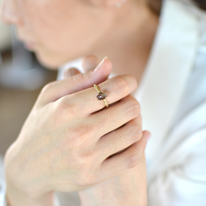 K18 シリマナイトキャッツアイ ダイヤモンド リング[商品番号:RG1228