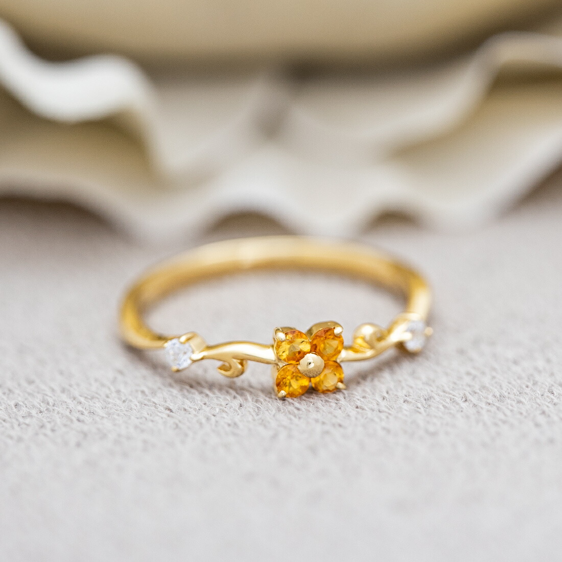 umu -アム- FINE JEWELRY STUIDIOシトリン ダイヤモンド フラワーモチーフ リングrg1504_1.jpg